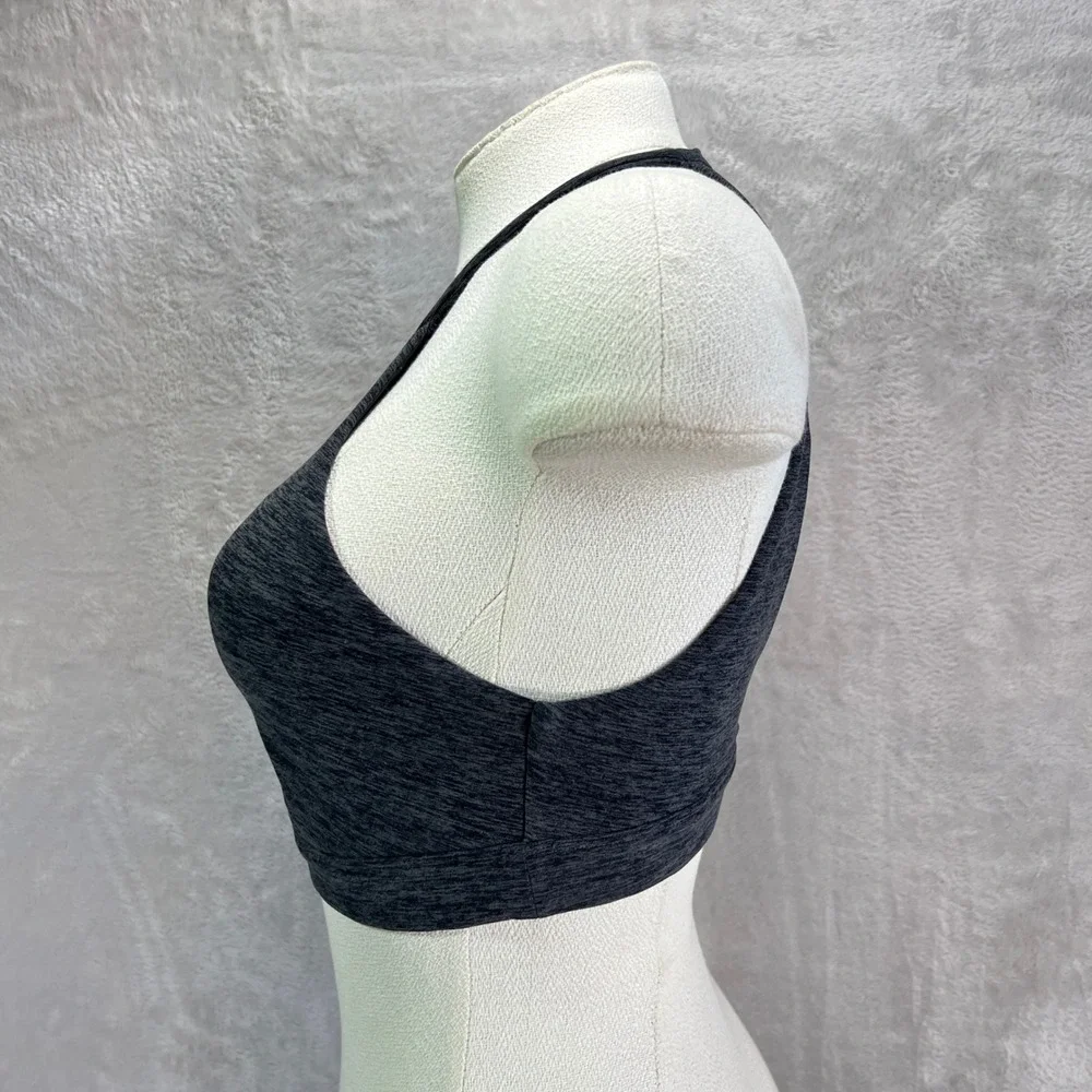 Alo‎ Yoga Heathered Charcoal High Neck Racerback Sports Bra Crop Top Keyhole S